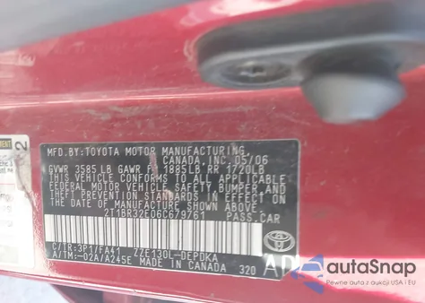 2006 Toyota Corolla Ce z USA, uszkodzony, nr VIN 2T1BR32E06C679761